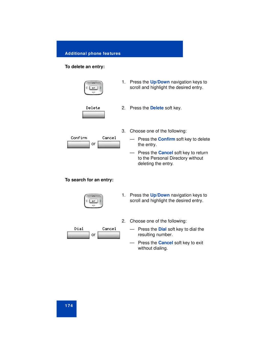 Avaya 1140E manual To delete an entry, To search for an entry 