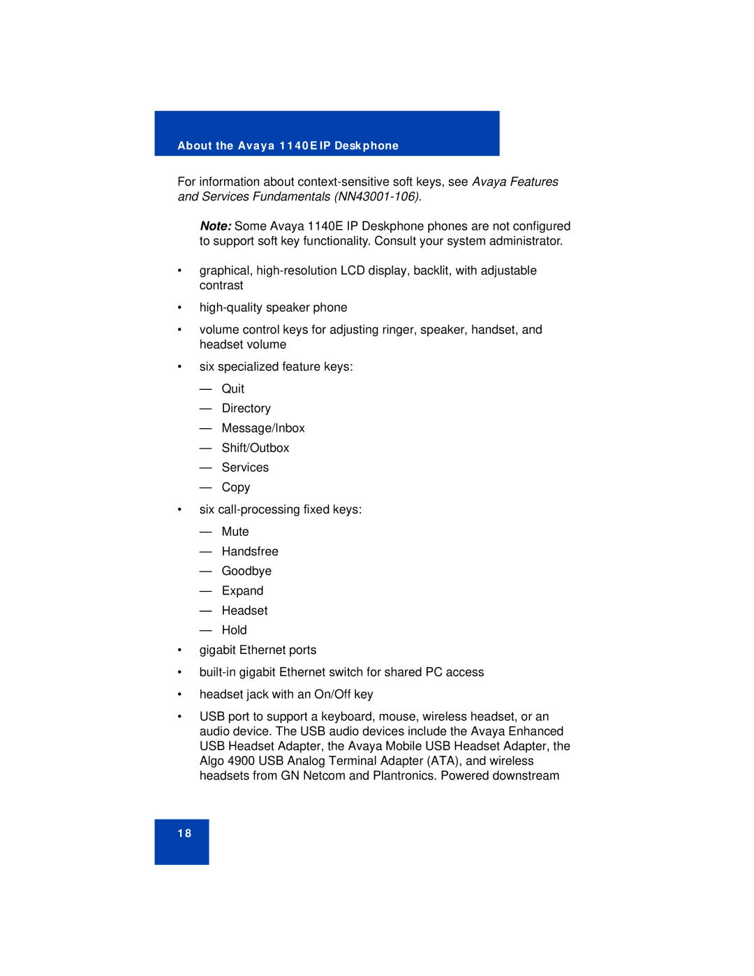 Avaya manual About the Avaya 1140E IP Deskphone 