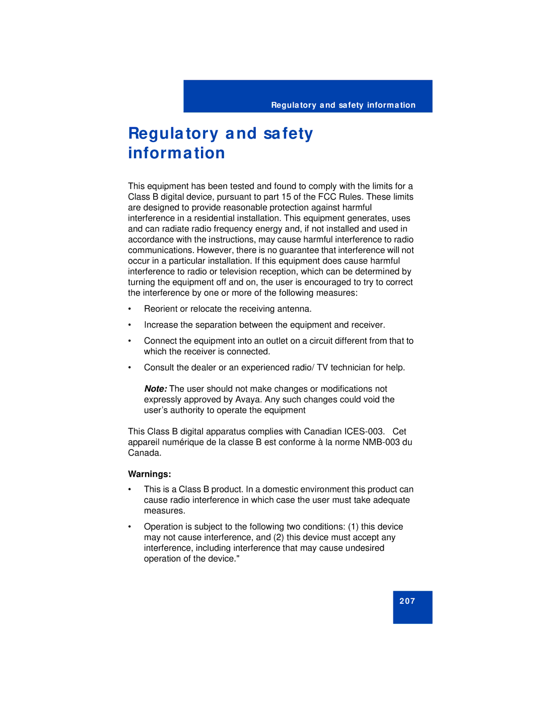 Avaya 1140E manual Regulatory and safety information 