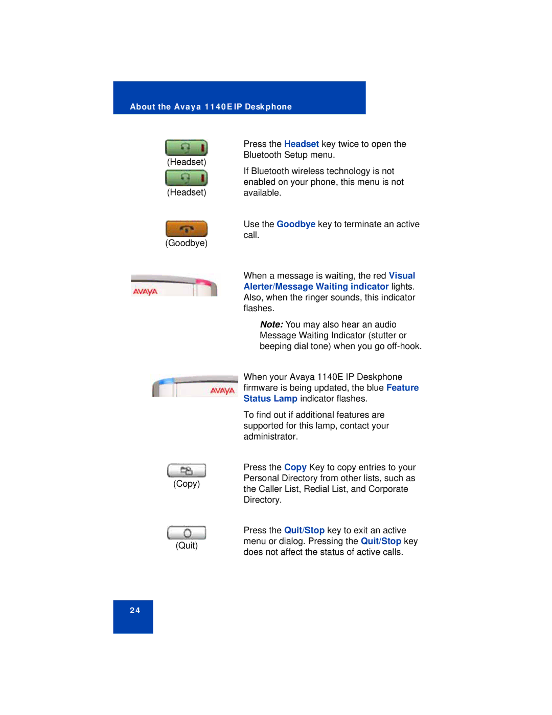 Avaya manual About the Avaya 1140E IP Deskphone 