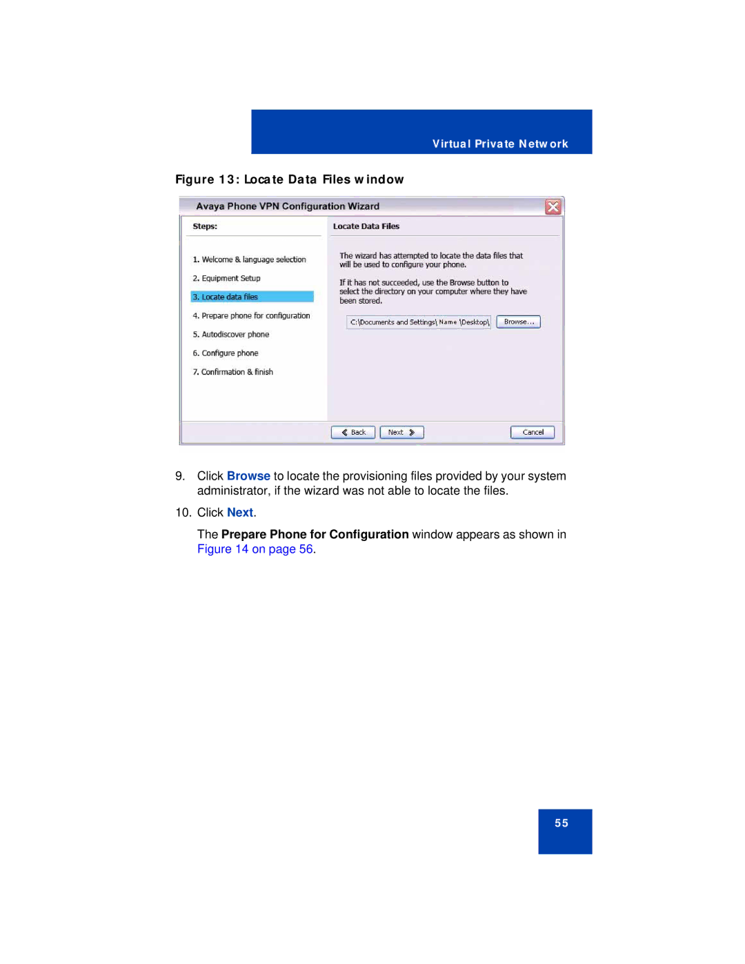 Avaya 1140E manual Locate Data Files window 