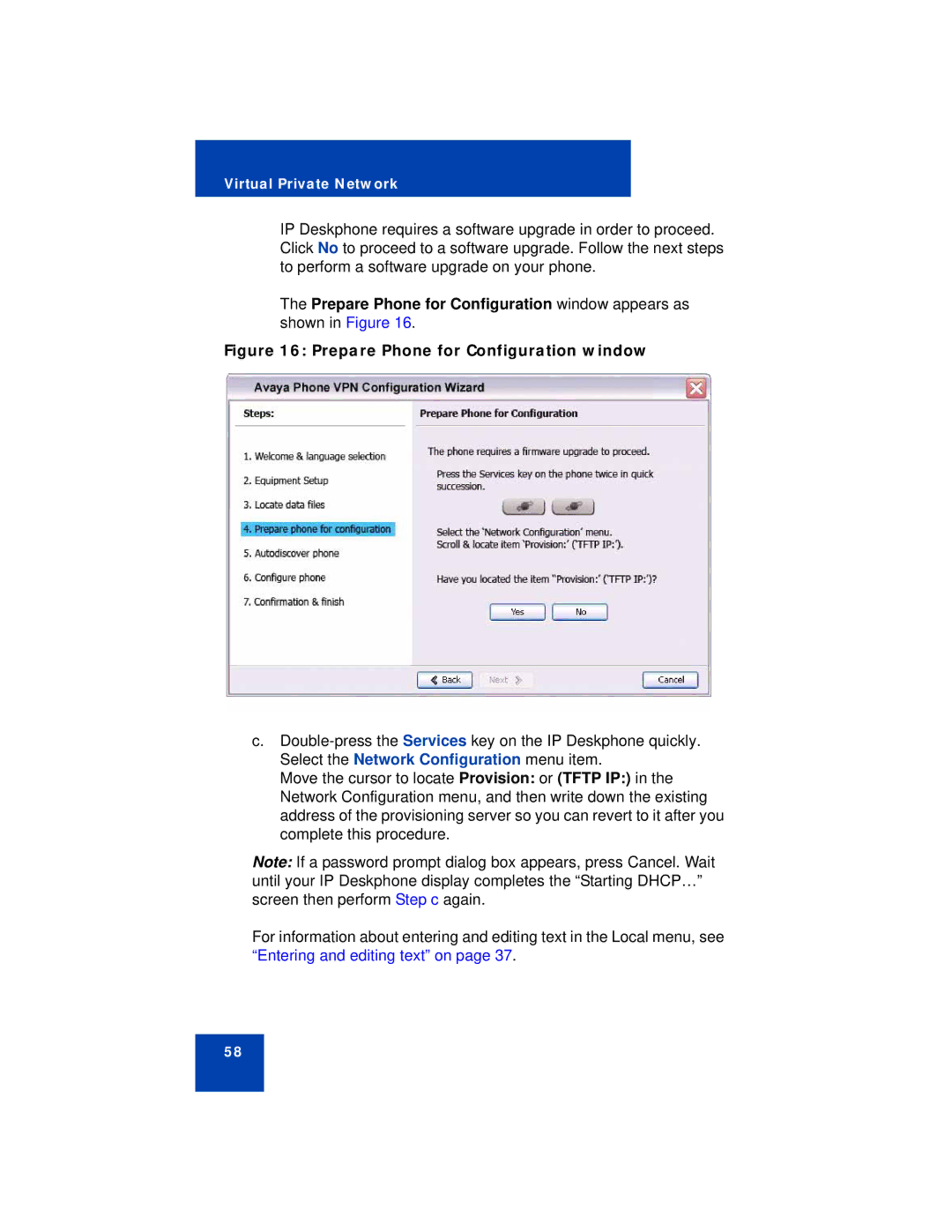 Avaya 1140E manual Prepare Phone for Configuration window 