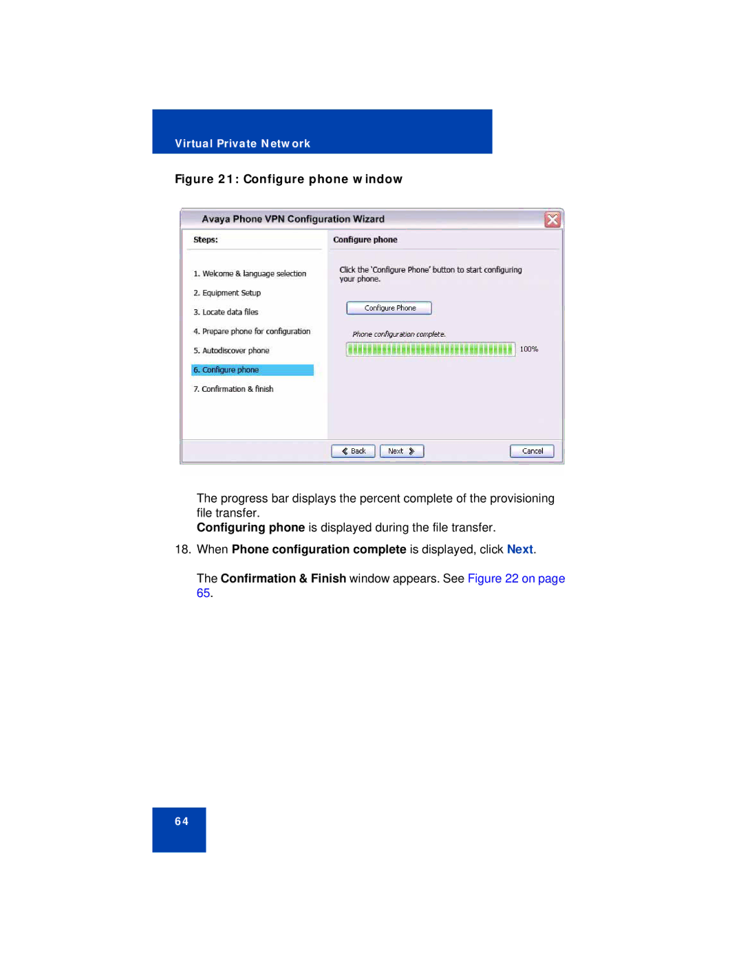 Avaya 1140E manual Configure phone window, When Phone configuration complete is displayed, click Next 