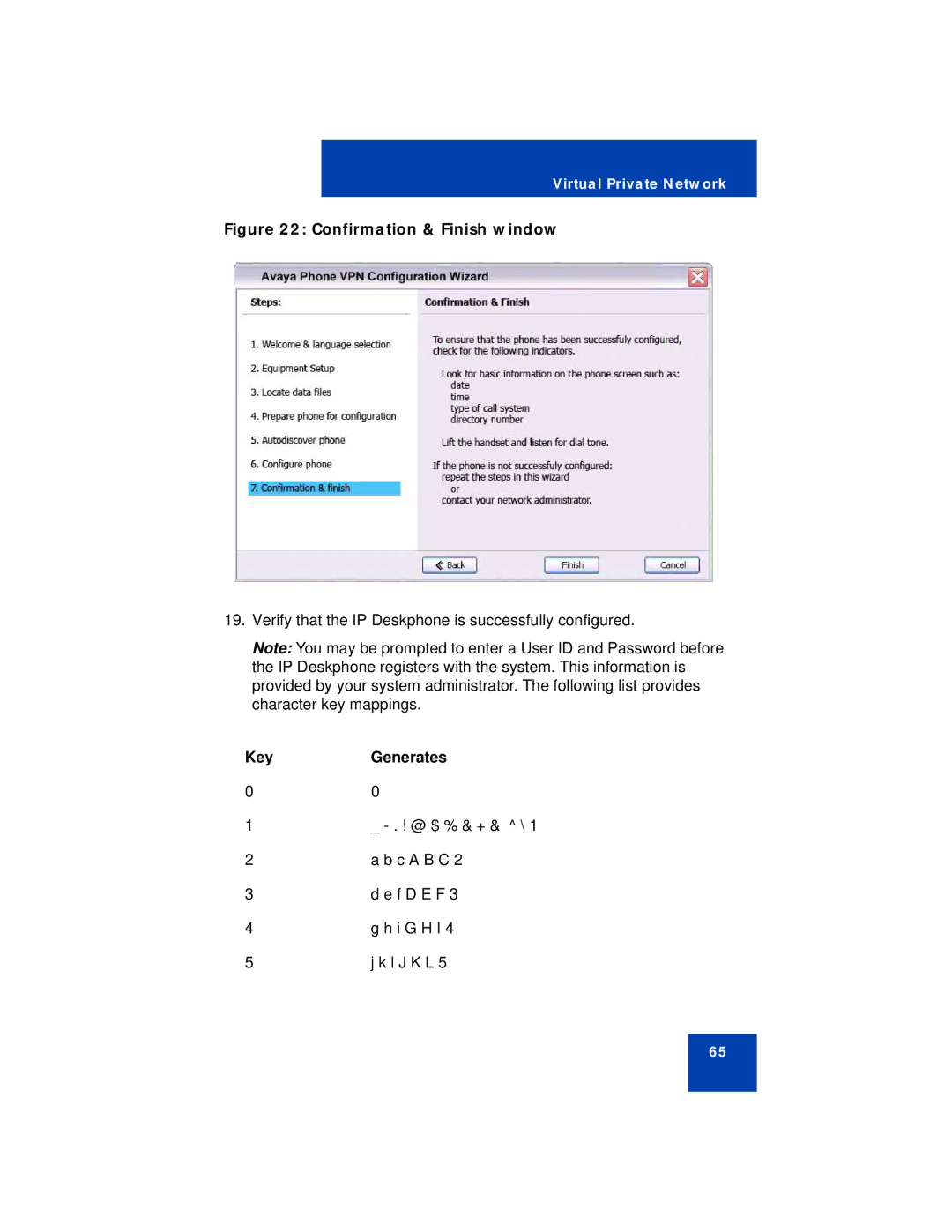 Avaya 1140E manual Confirmation & Finish window, Key Generates 