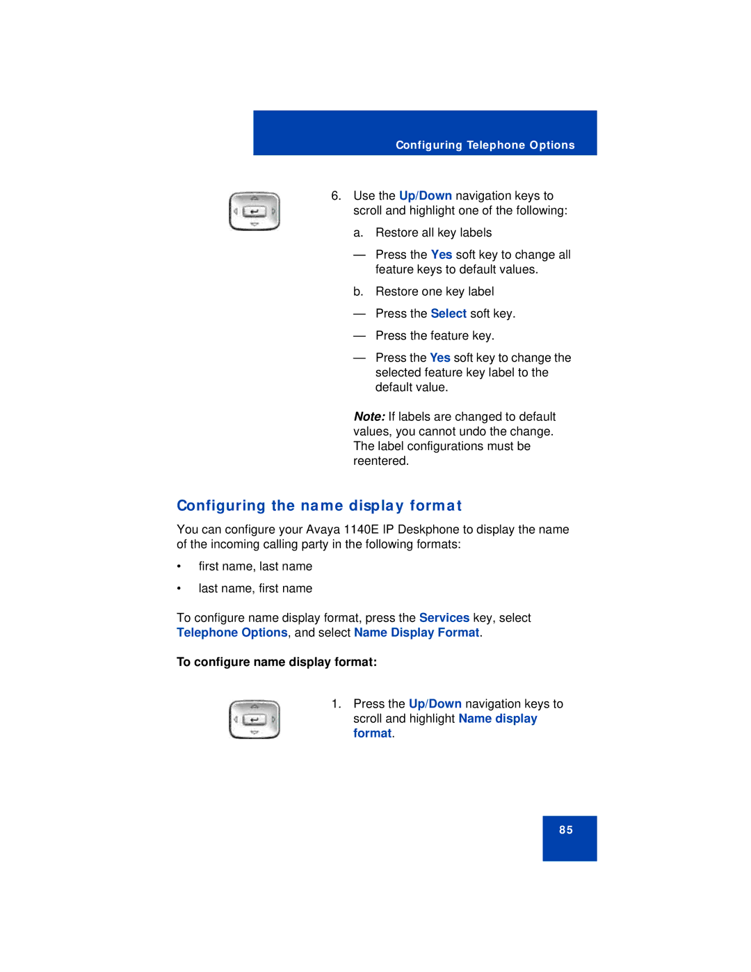 Avaya 1140E manual Configuring the name display format, To configure name display format 