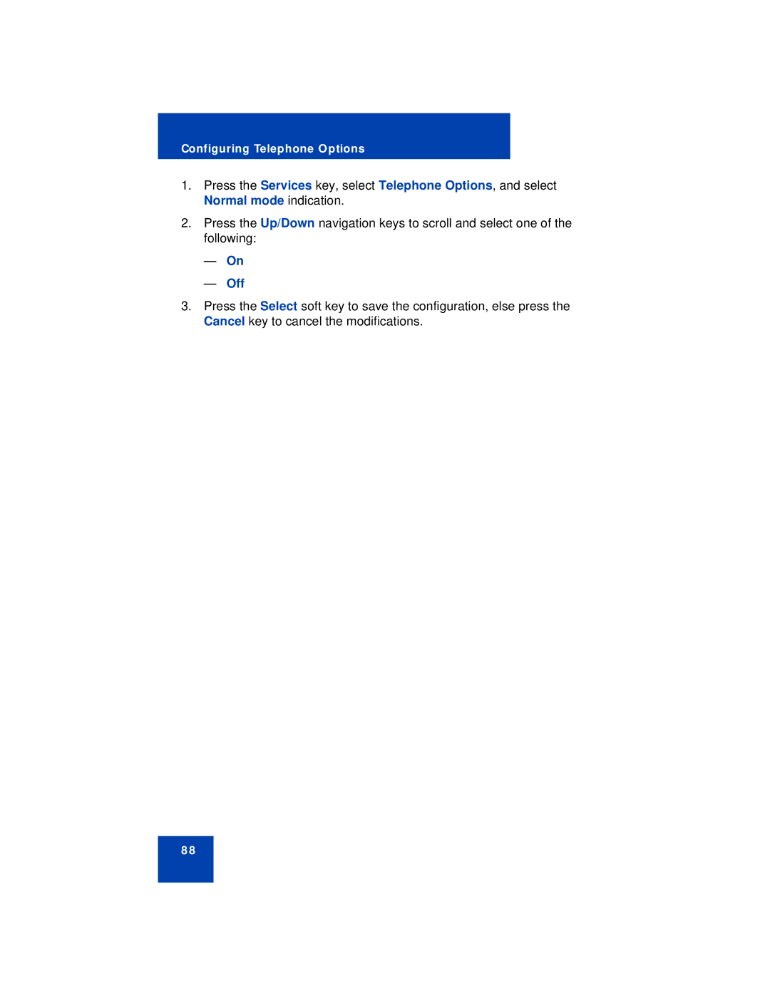 Avaya 1140E manual Off 