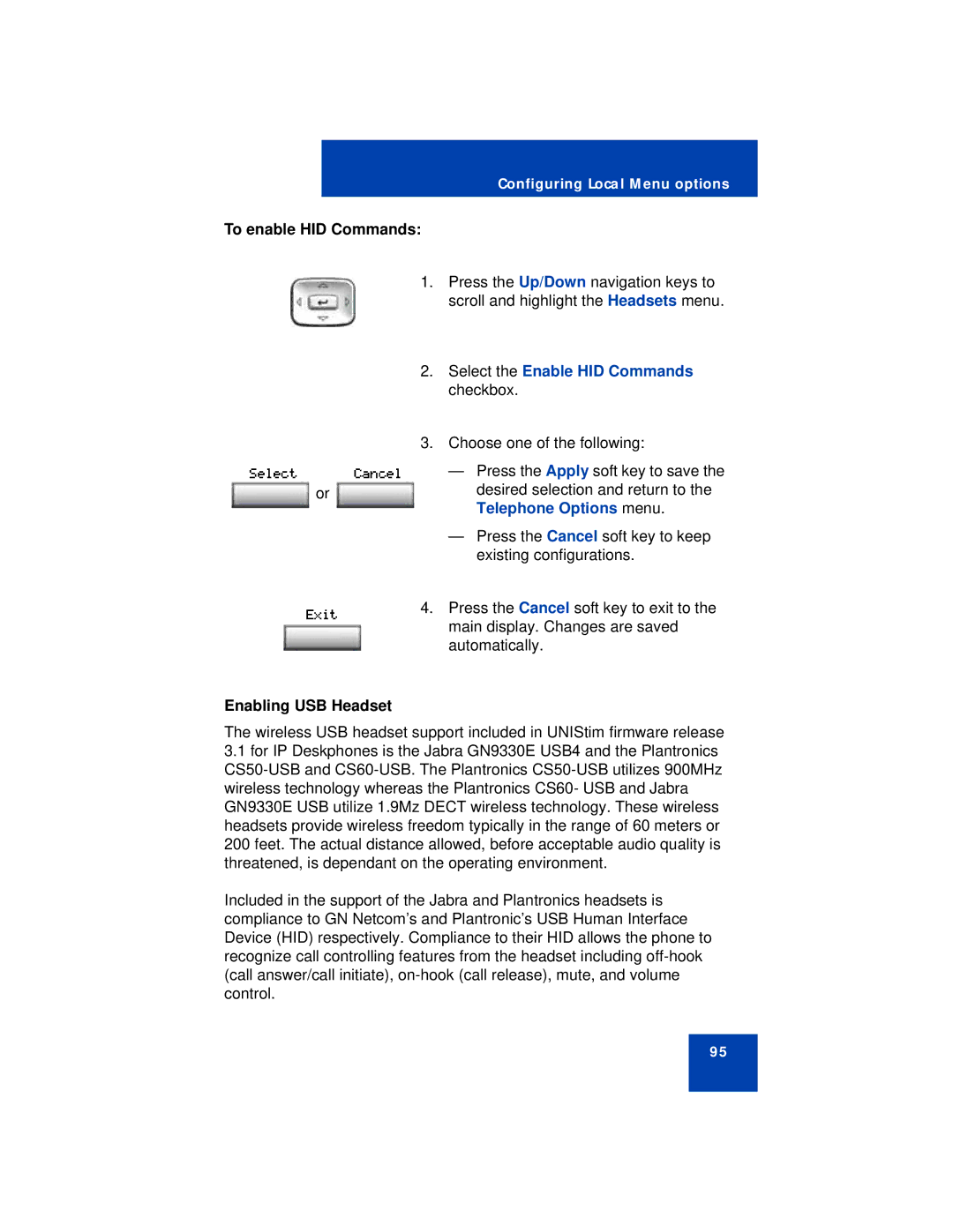 Avaya 1140E manual To enable HID Commands, Enabling USB Headset, Select the Enable HID Commands checkbox 