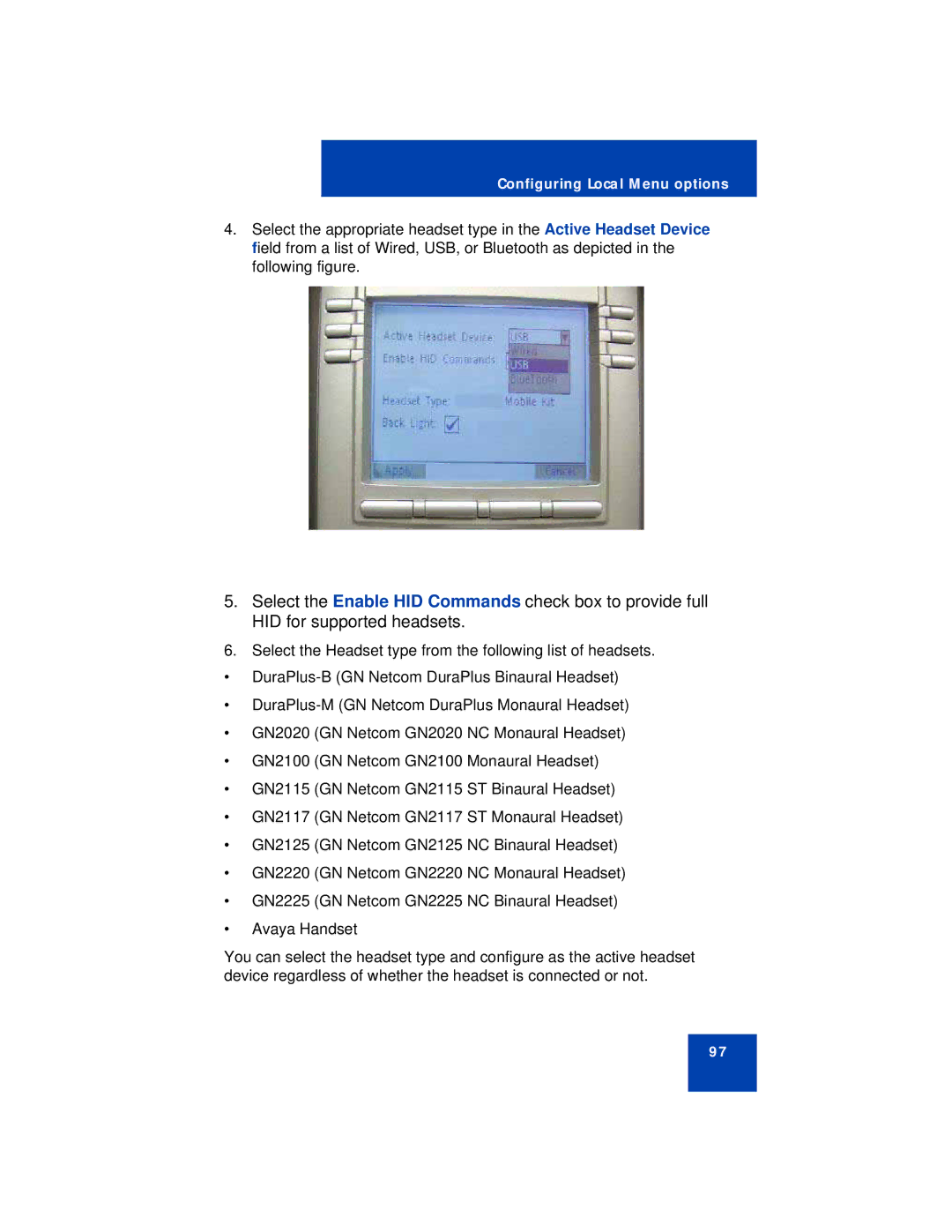 Avaya 1140E manual Configuring Local Menu options 