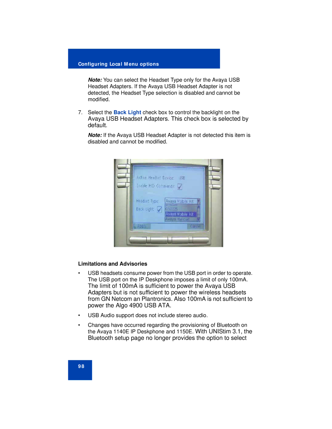 Avaya 1140E manual Limitations and Advisories 