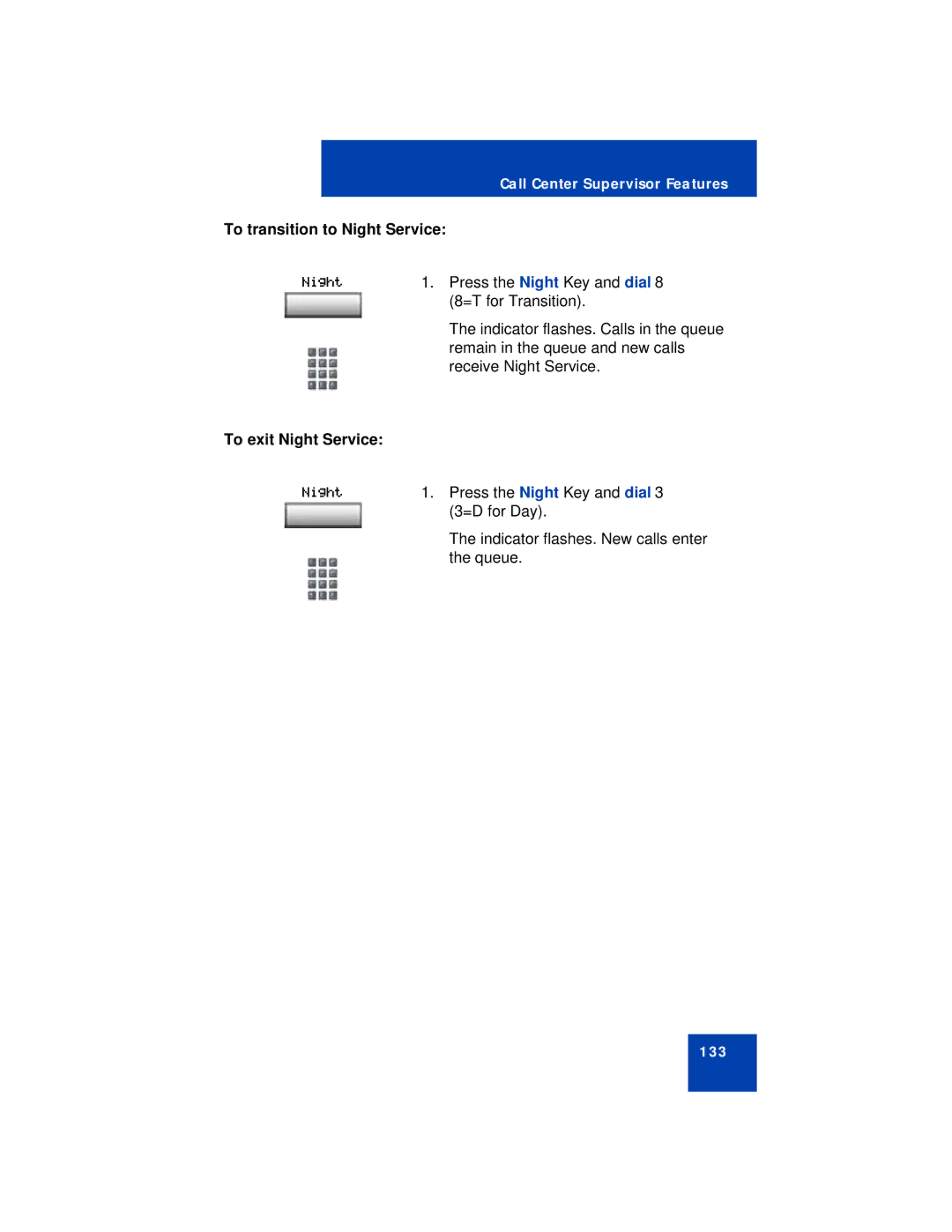 Avaya 1150E manual To transition to Night Service, To exit Night Service 