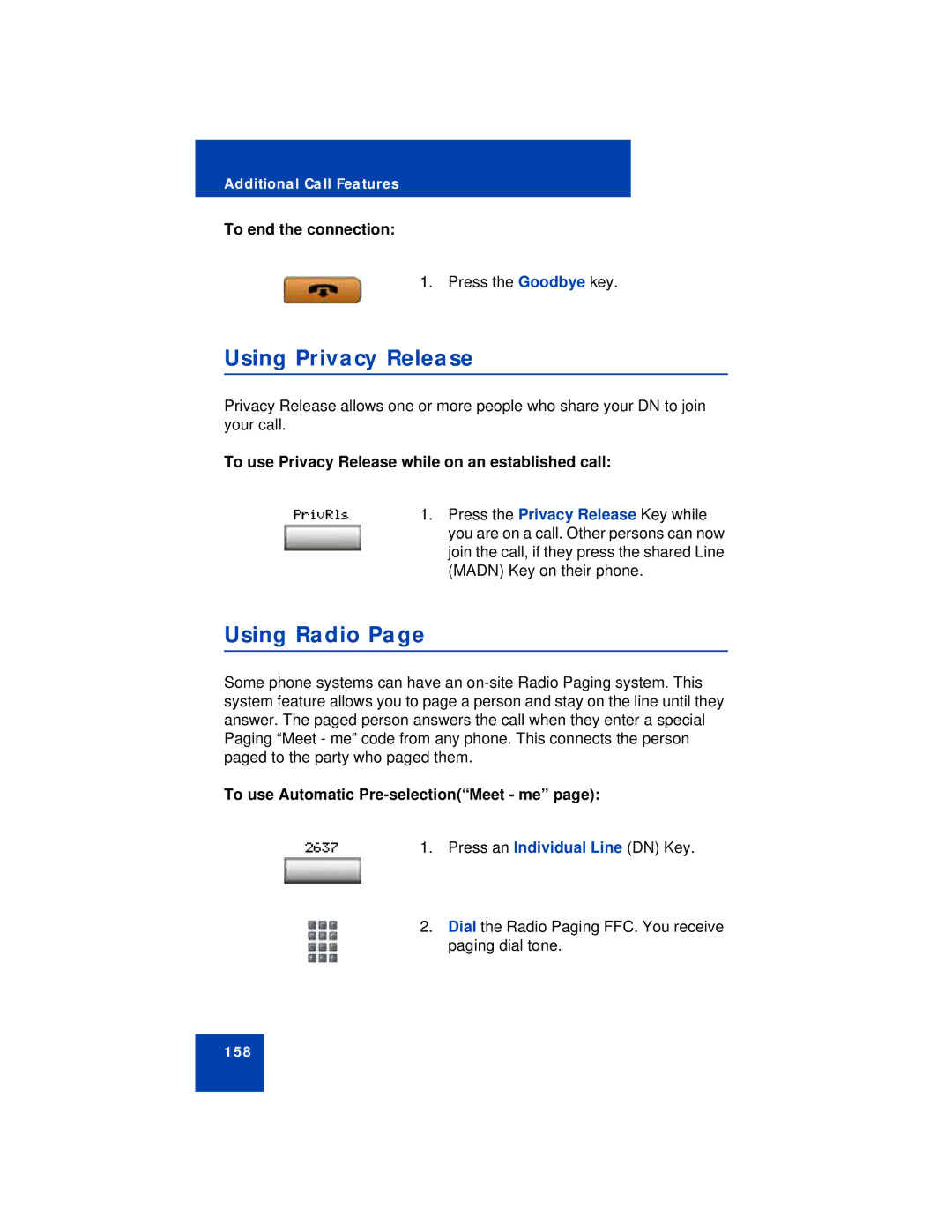 Avaya 1150E manual Using Privacy Release, Using Radio, To use Privacy Release while on an established call 