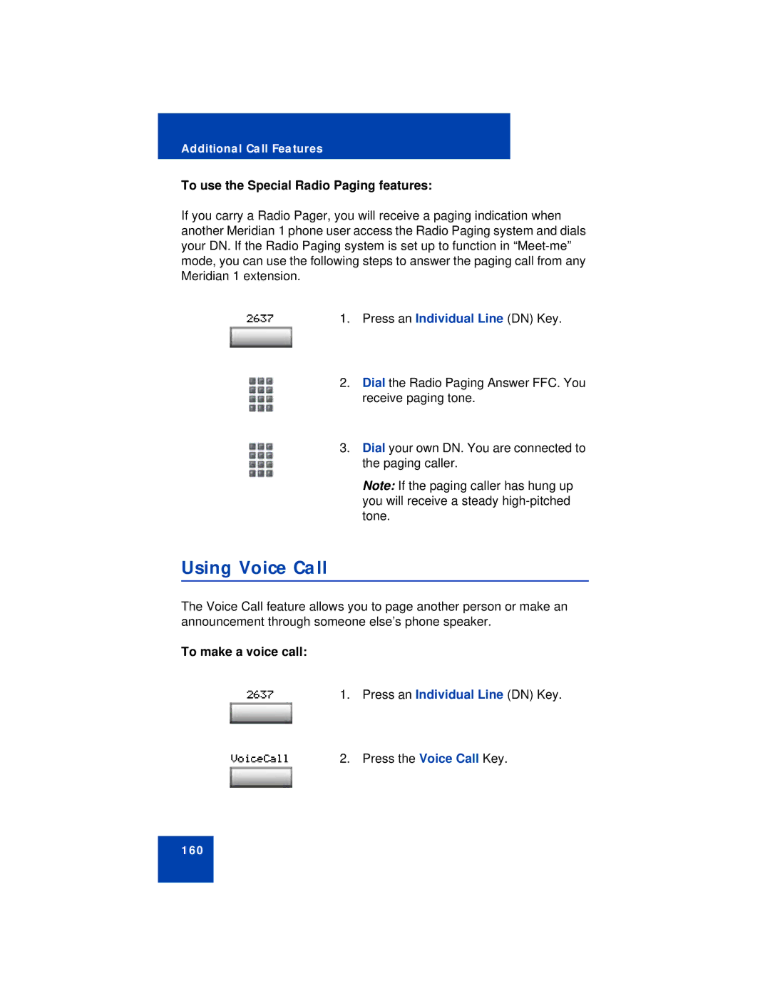 Avaya 1150E manual Using Voice Call, To use the Special Radio Paging features, To make a voice call 