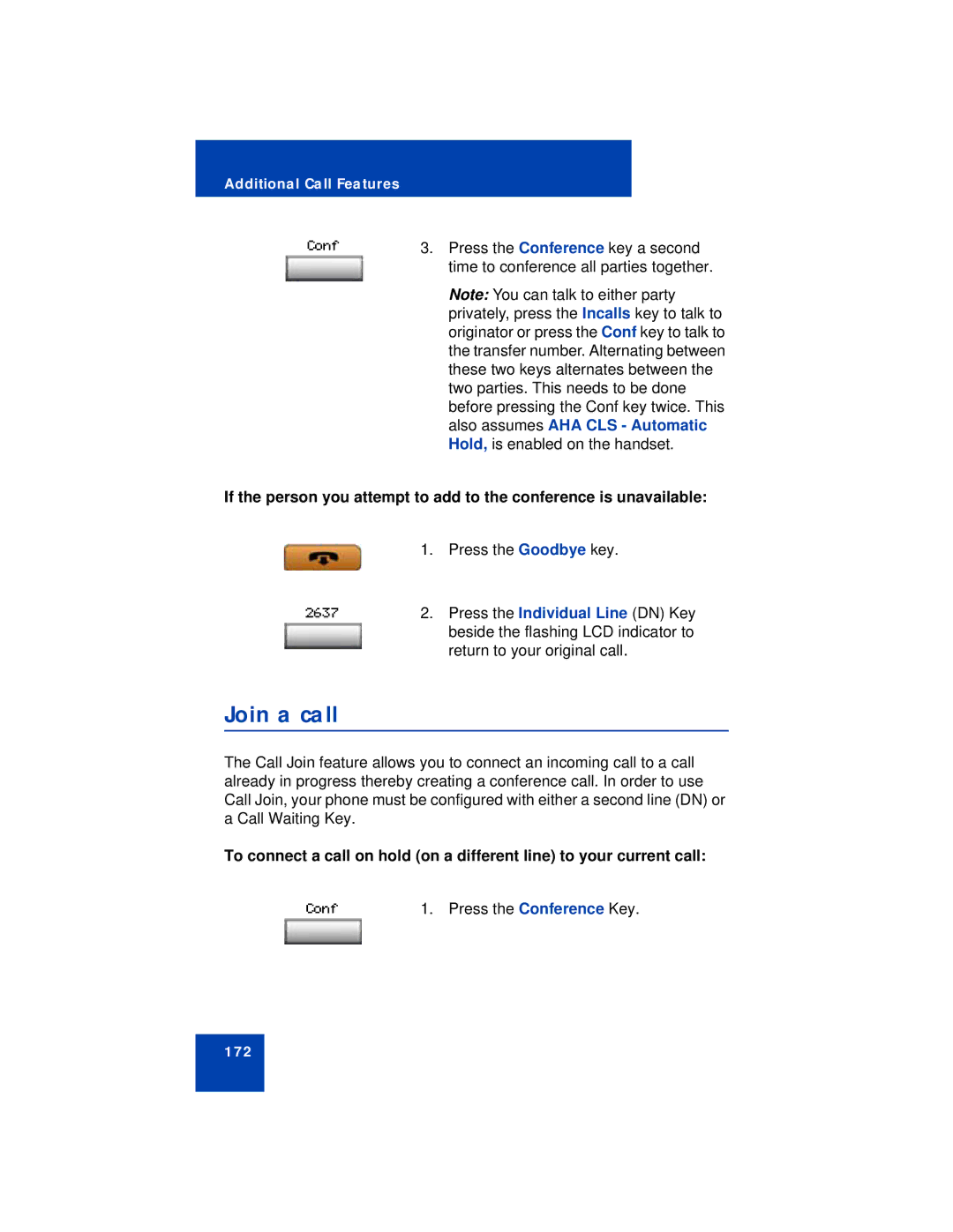 Avaya 1150E manual Join a call, Also assumes AHA CLS Automatic 