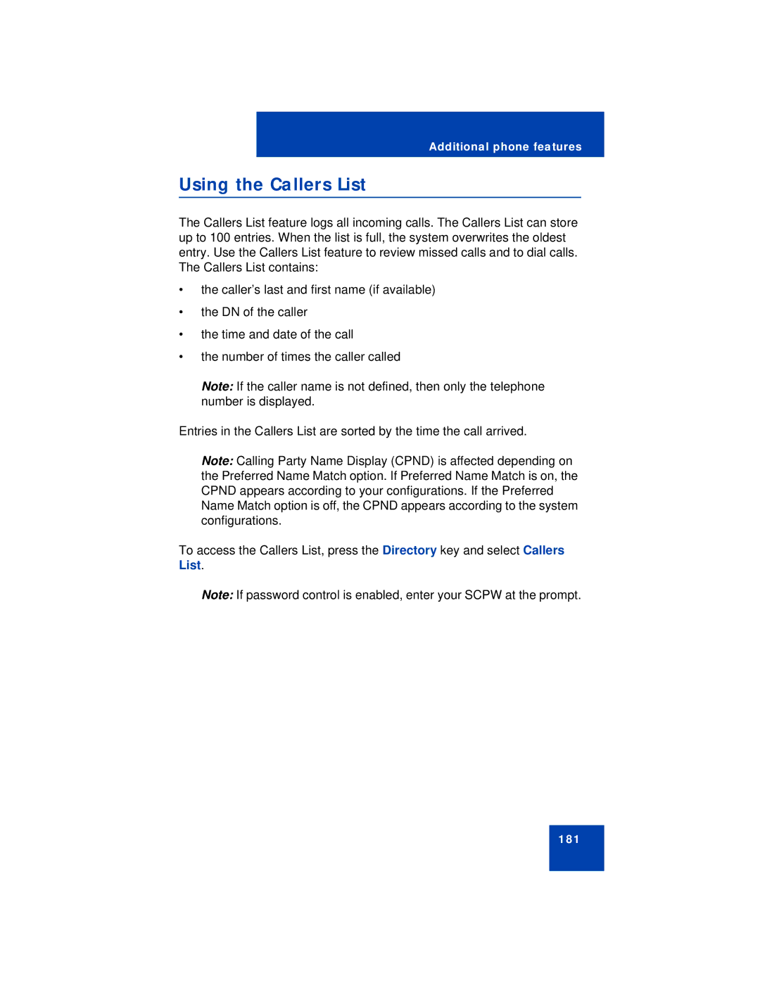 Avaya 1150E manual Using the Callers List 