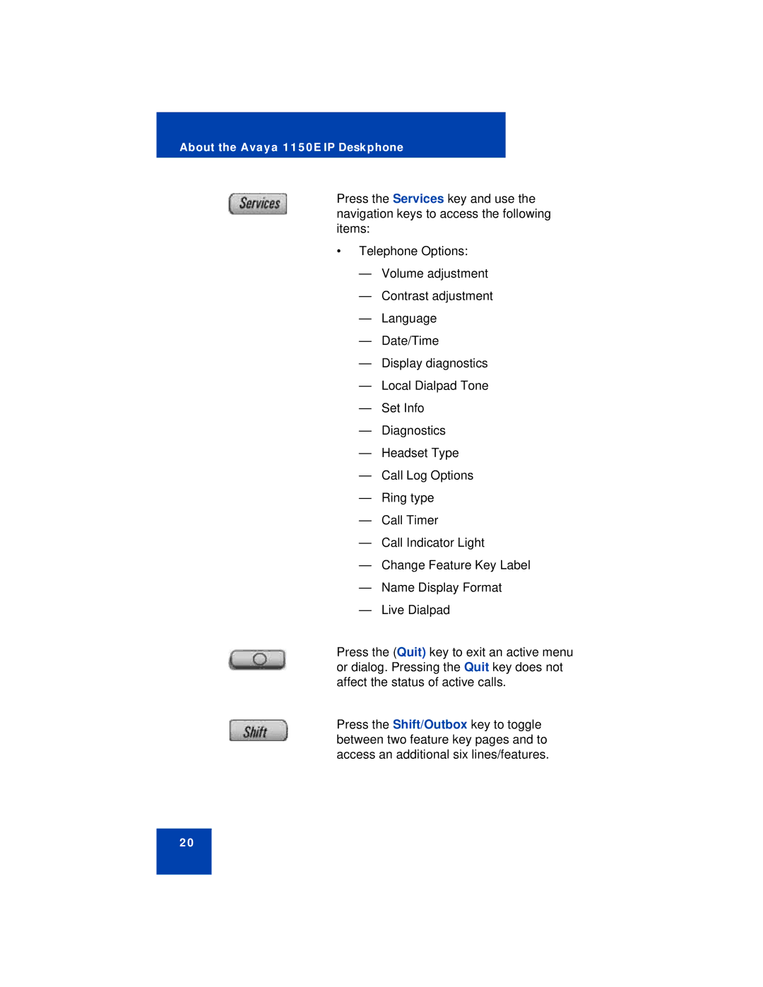 Avaya manual About the Avaya 1150E IP Deskphone 