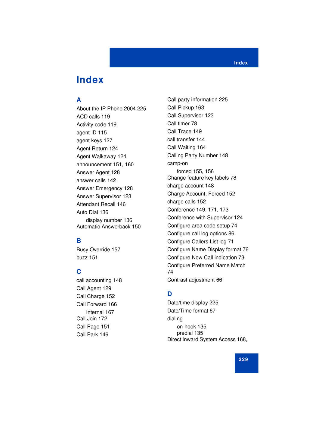 Avaya 1150E manual Index 