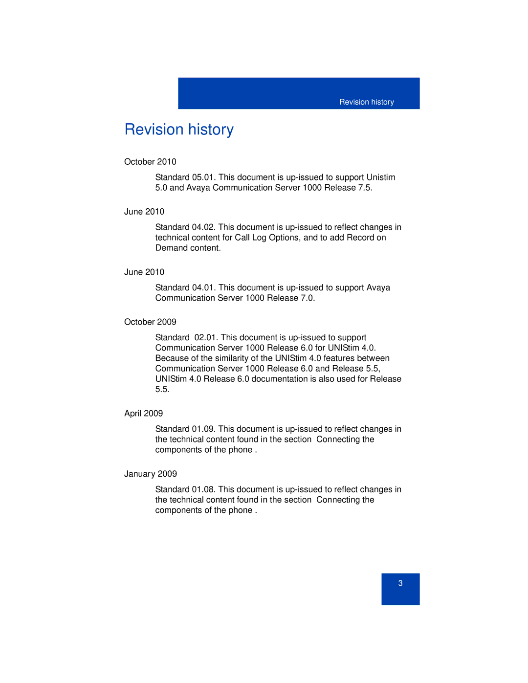 Avaya 1150E manual Revision history 