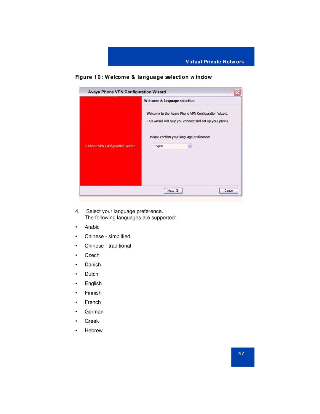 Avaya 1150E manual Welcome & language selection window 