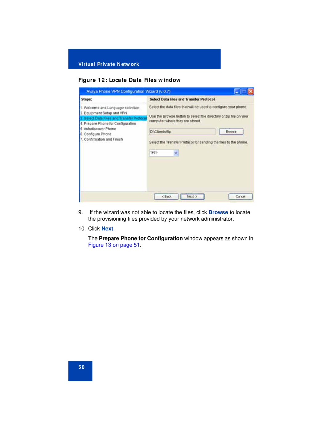 Avaya 1150E manual Locate Data Files window 