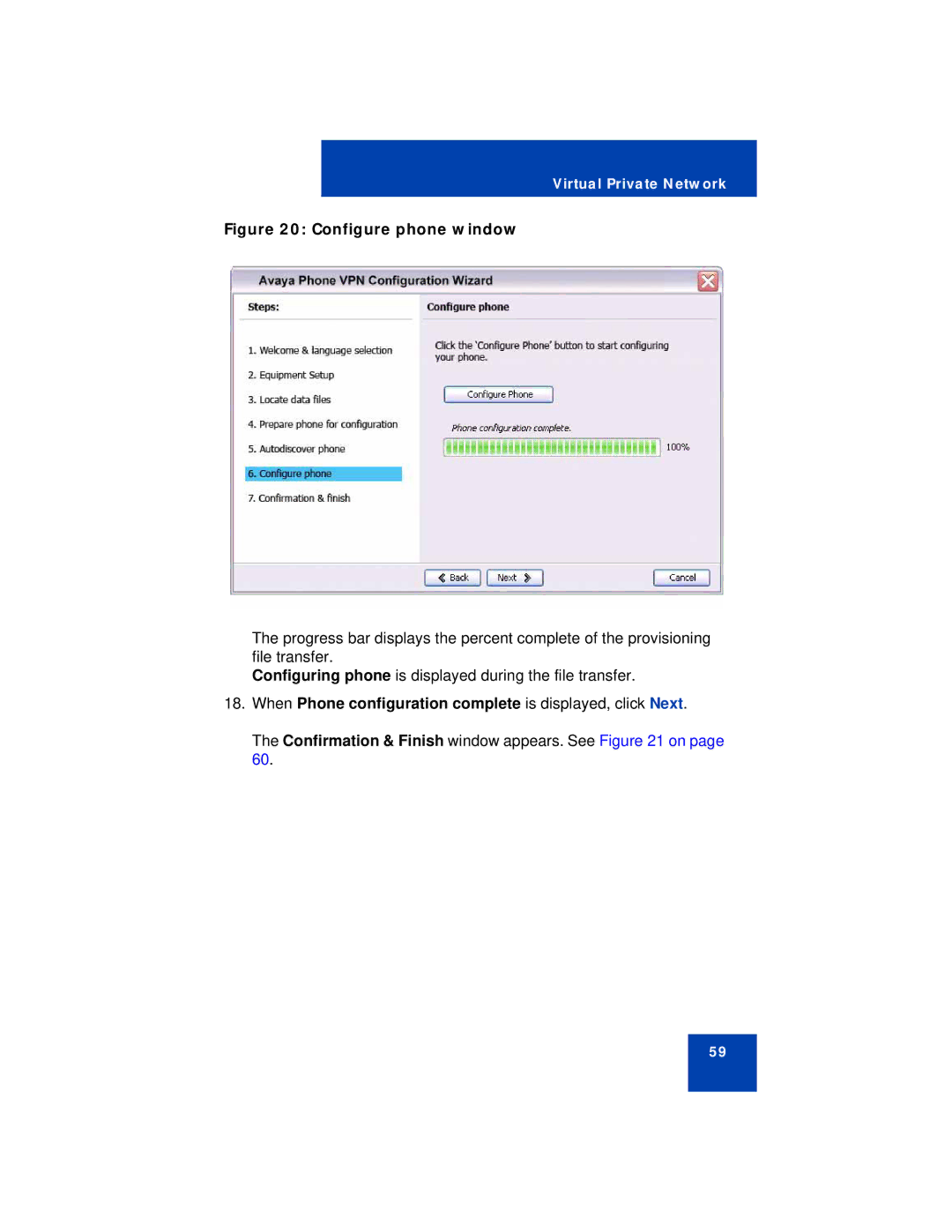 Avaya 1150E manual Configure phone window, When Phone configuration complete is displayed, click Next 