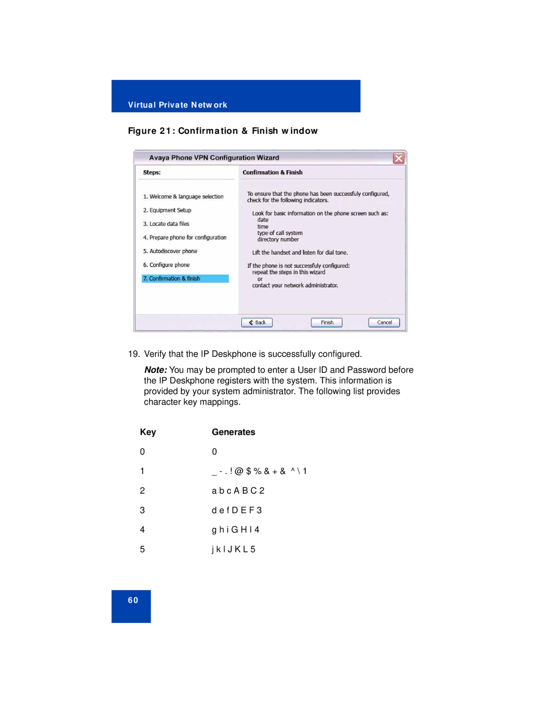 Avaya 1150E manual Confirmation & Finish window, Key Generates 