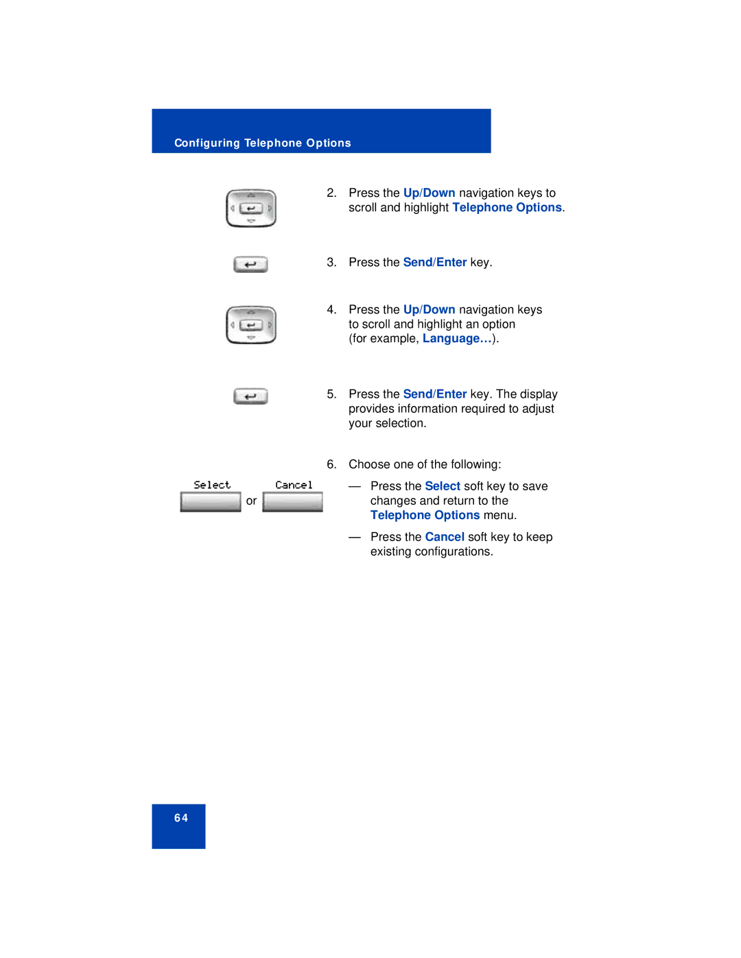 Avaya 1150E manual Telephone Options menu 