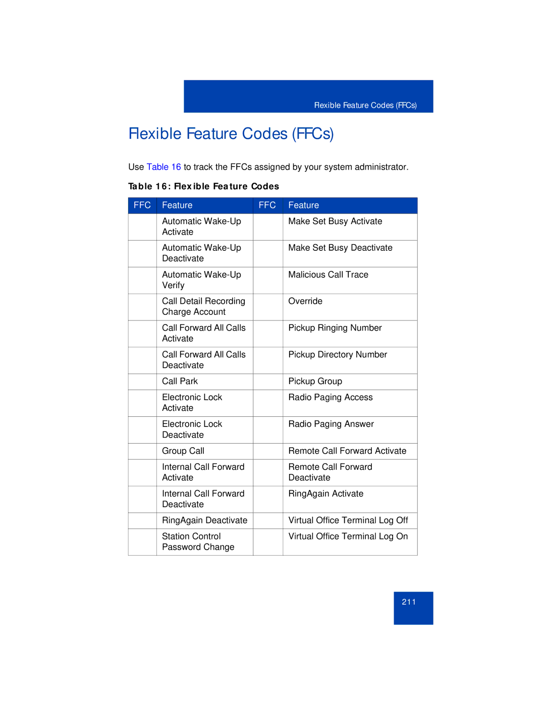 Avaya 1165E manual Flexible Feature Codes FFCs 