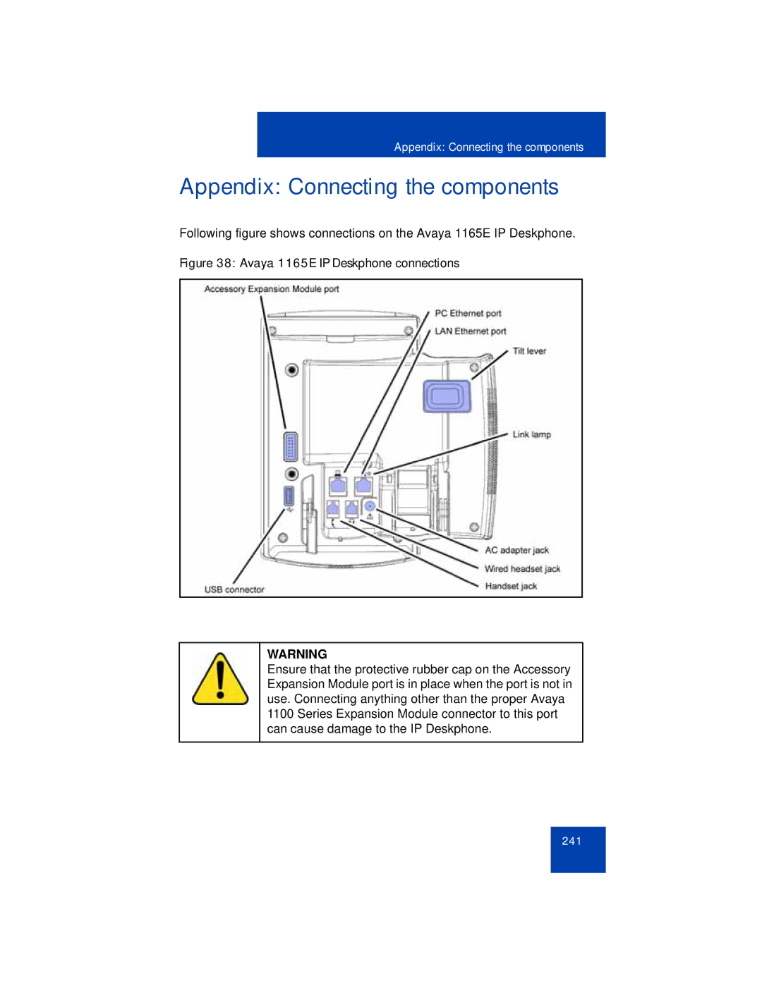 Avaya 1165E manual Appendix Connecting the components 