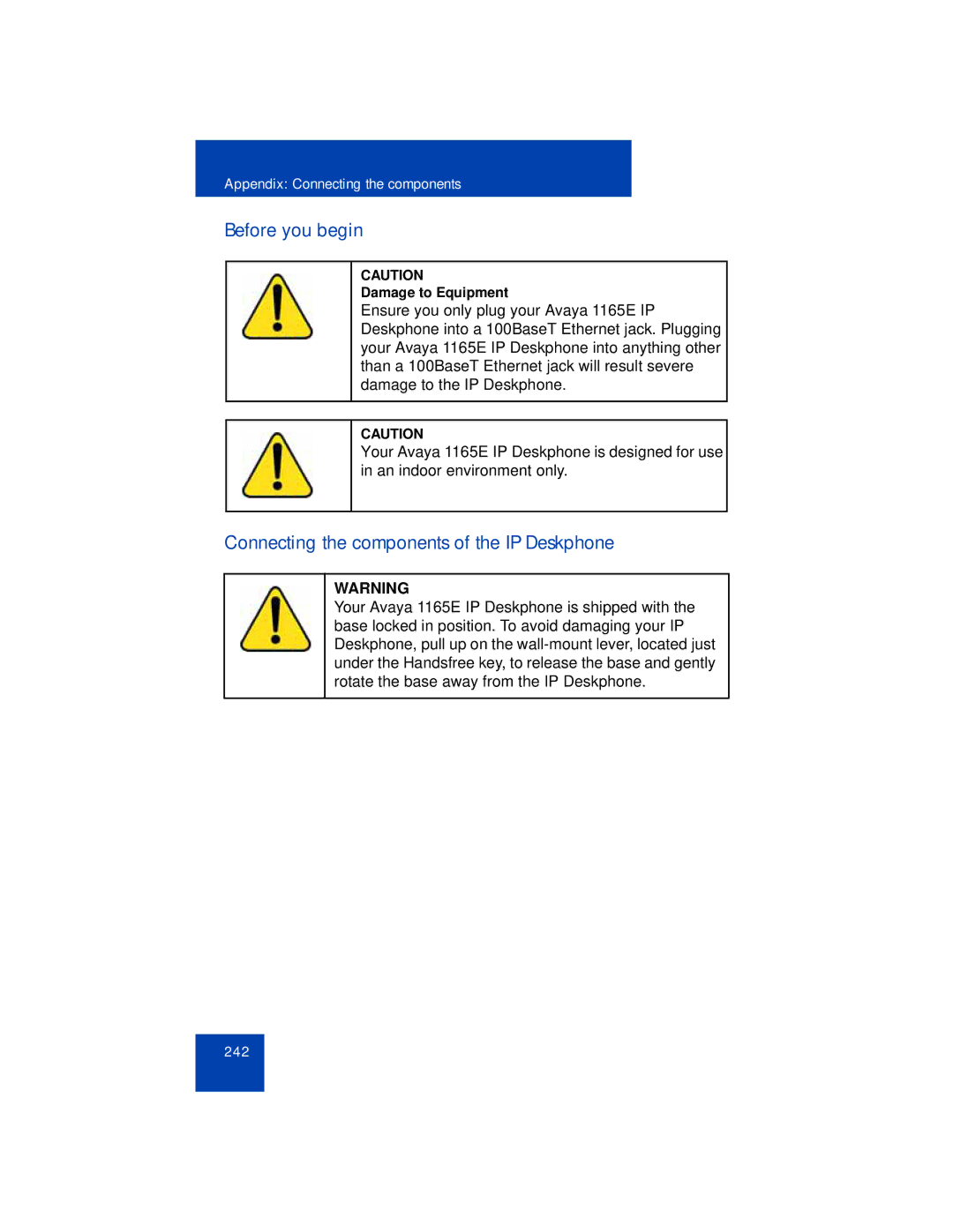 Avaya 1165E manual Before you begin, Connecting the components of the IP Deskphone 