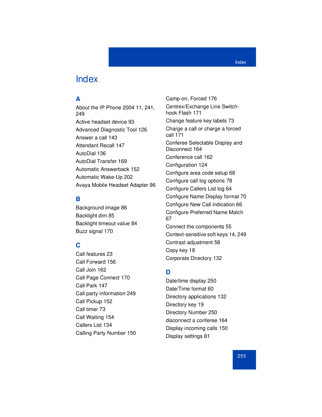 Avaya 1165E manual Index 