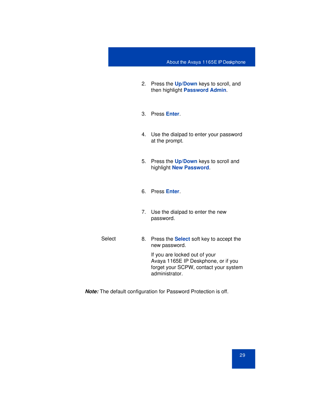 Avaya 1165E manual Highlight New Password 