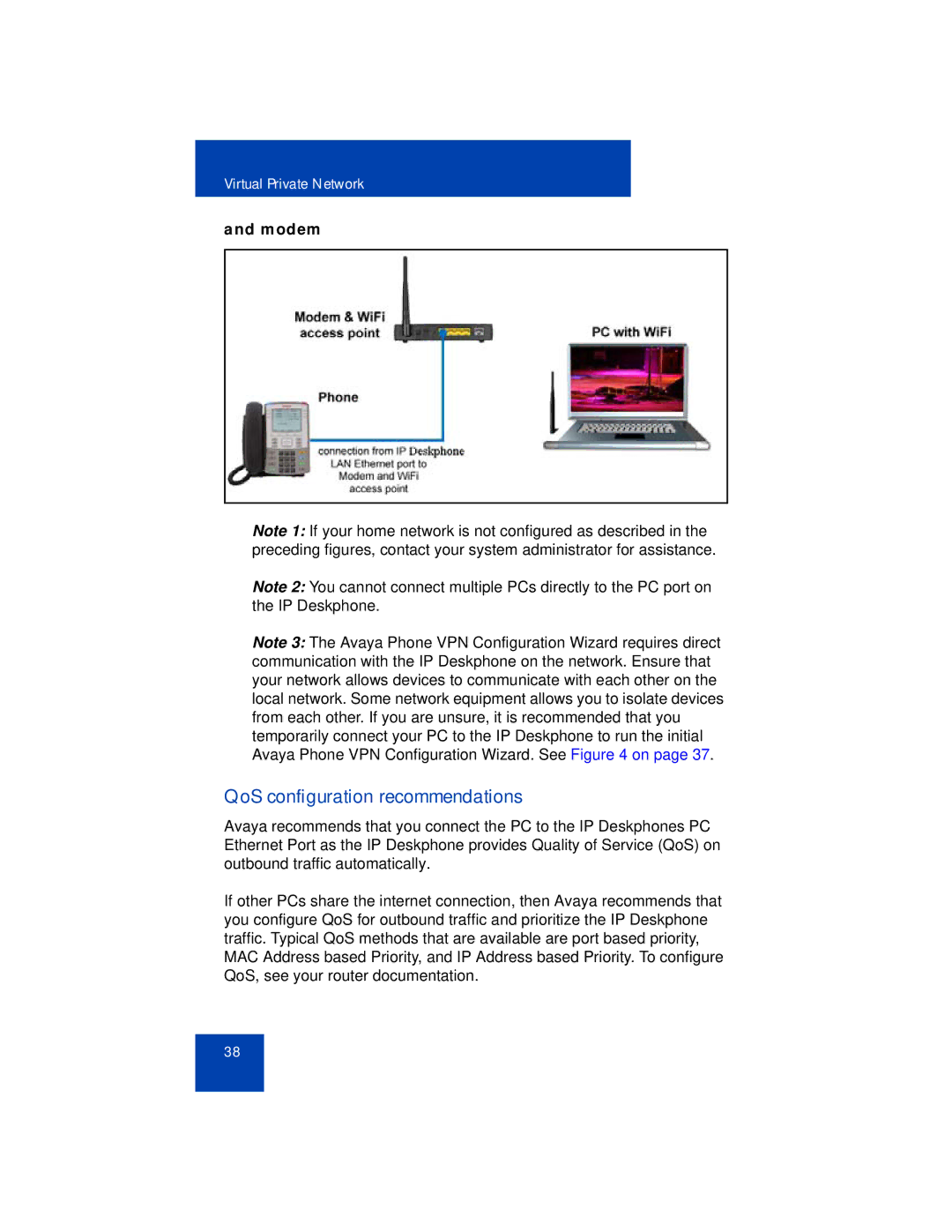 Avaya 1165E manual QoS configuration recommendations, Modem 