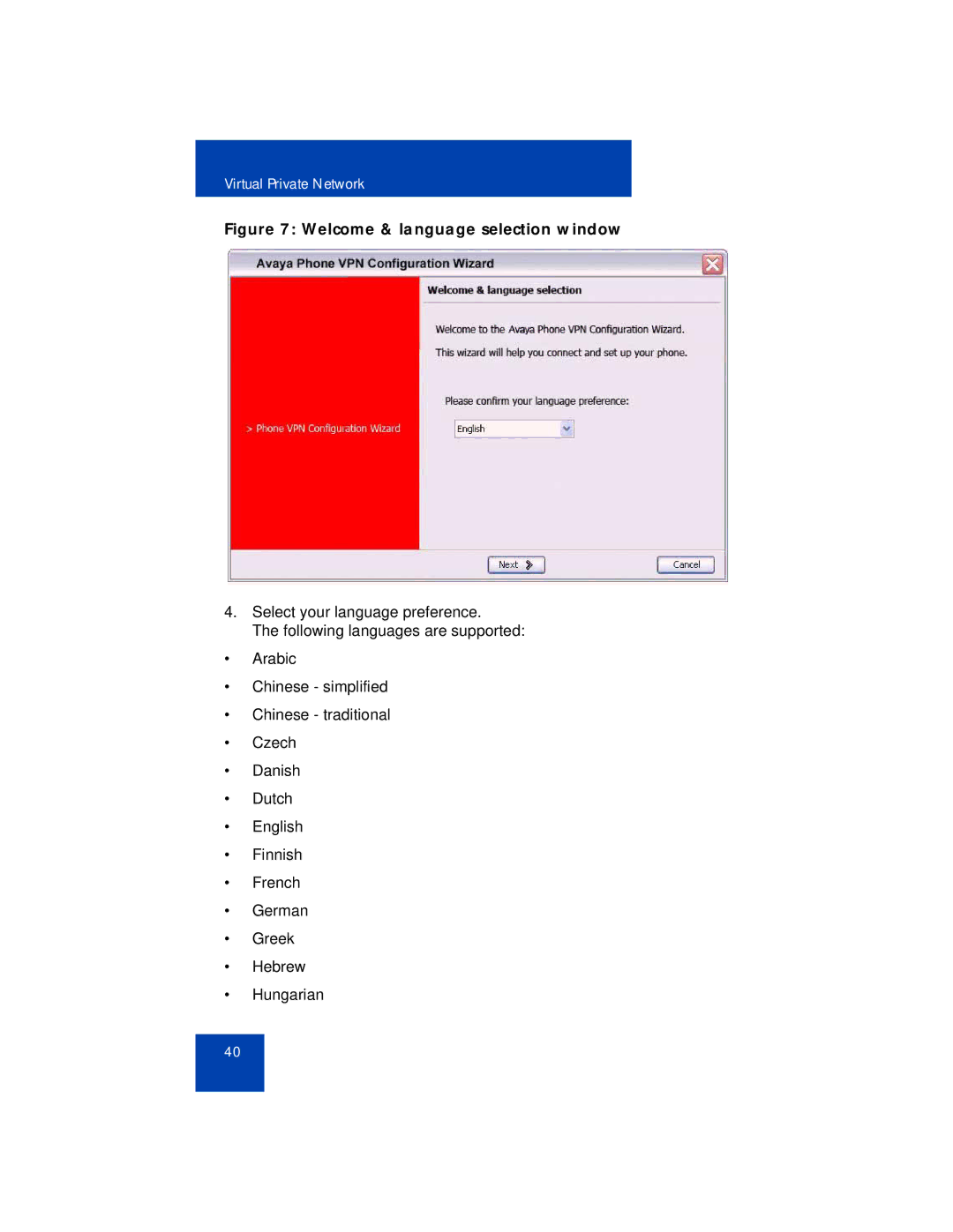 Avaya 1165E manual Welcome & language selection window 