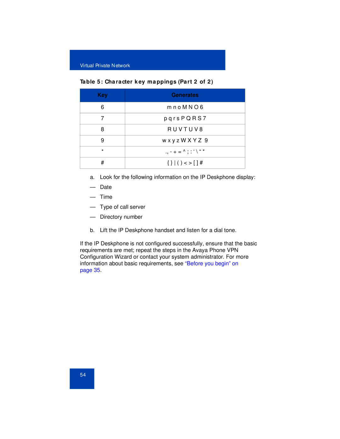 Avaya 1165E manual Character key mappings Part 2 Key Generates 