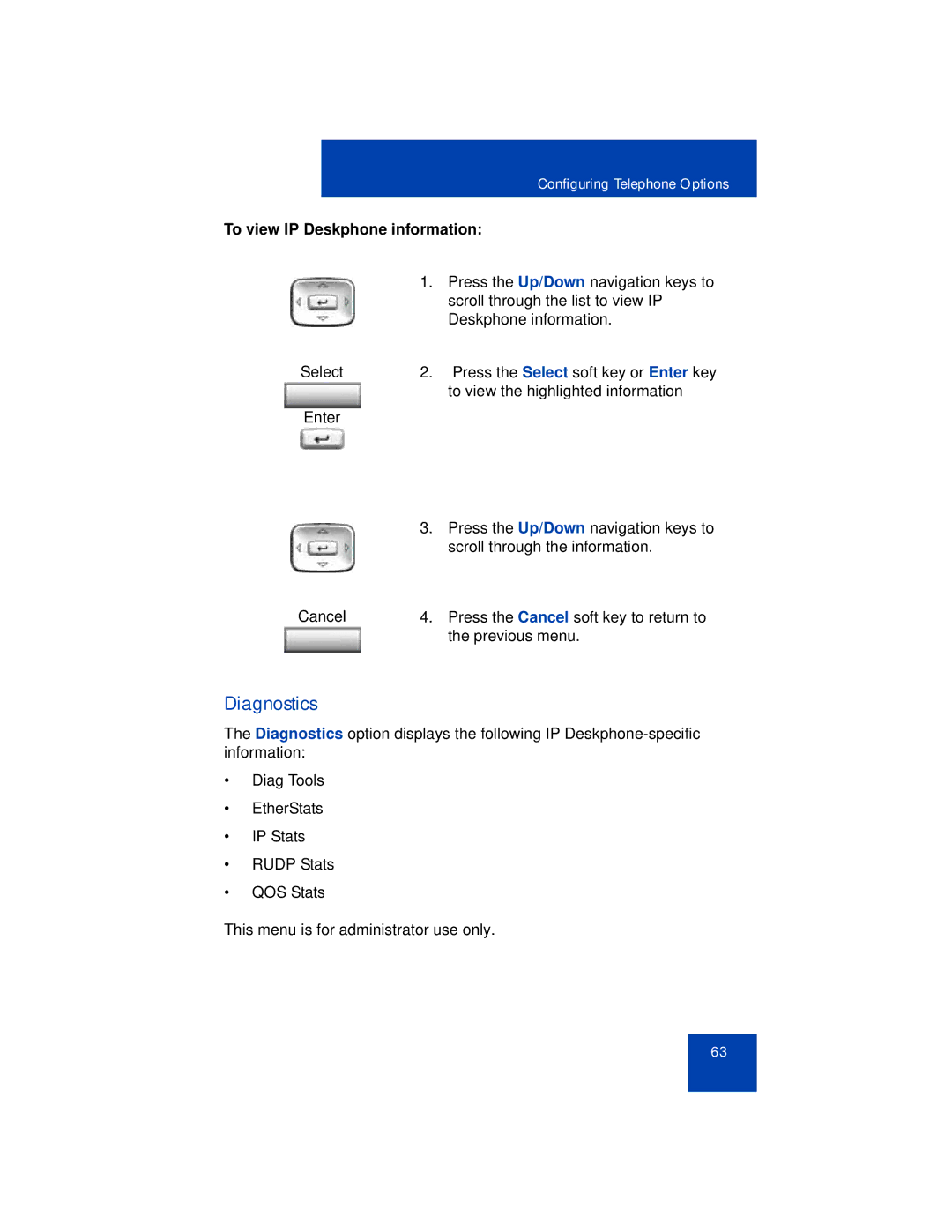 Avaya 1165E manual Diagnostics, To view IP Deskphone information 