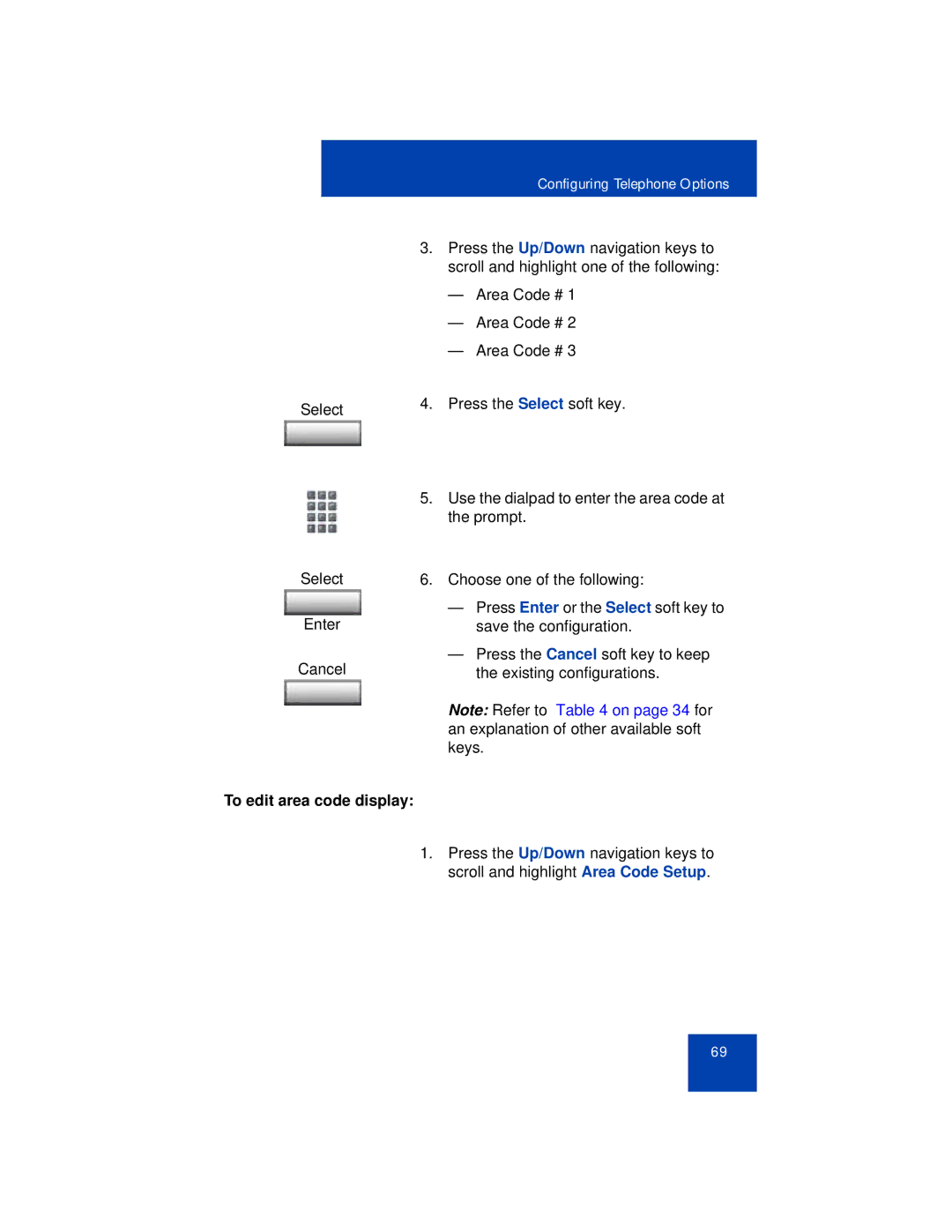 Avaya 1165E manual To edit area code display 