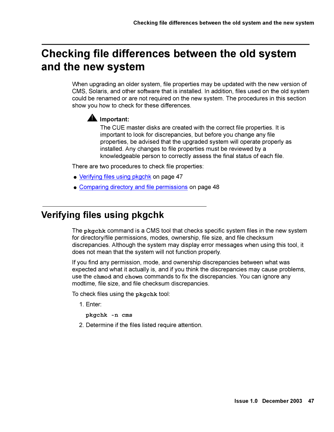 Avaya 12 manual Verifying files using pkgchk 