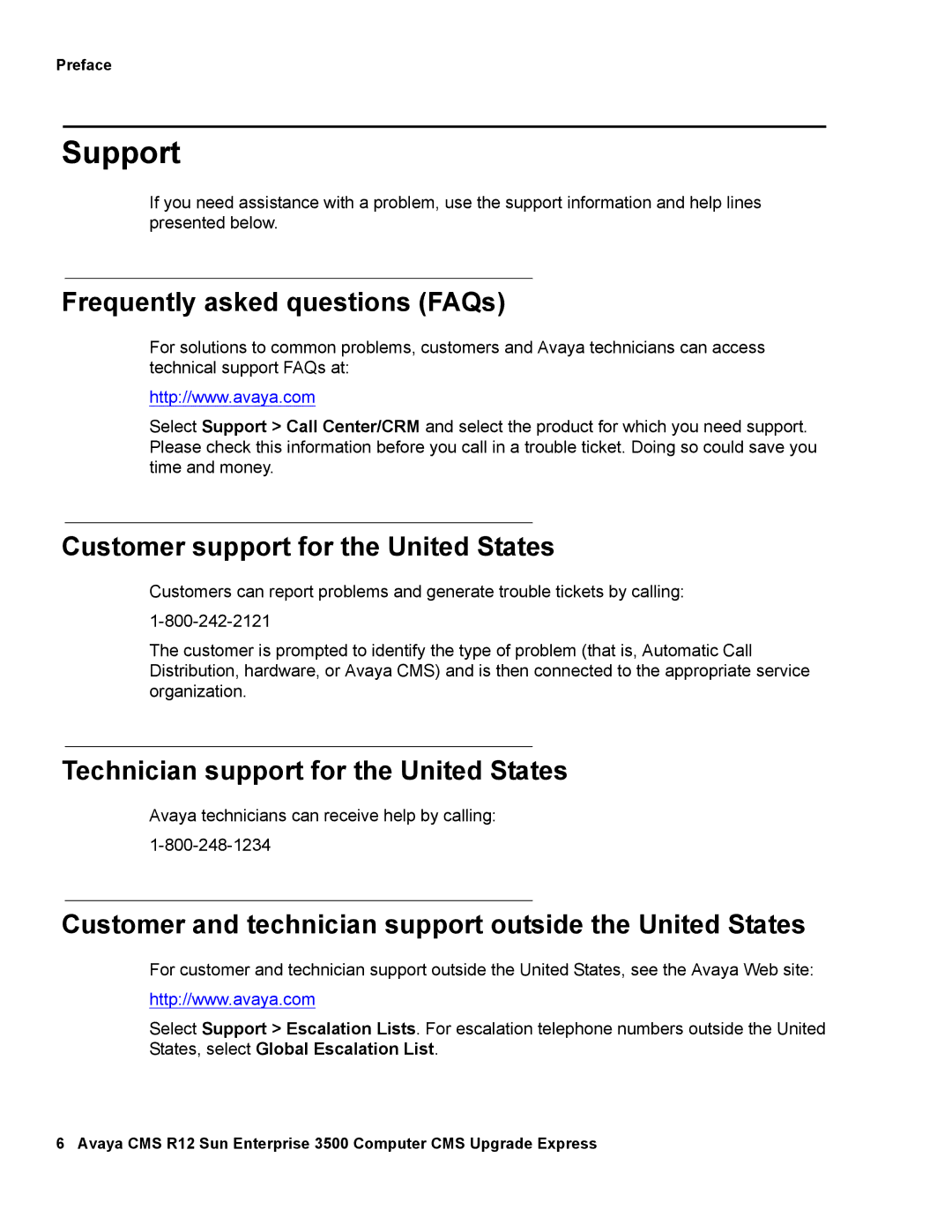 Avaya 12 manual Support, Frequently asked questions FAQs, Customer support for the United States 