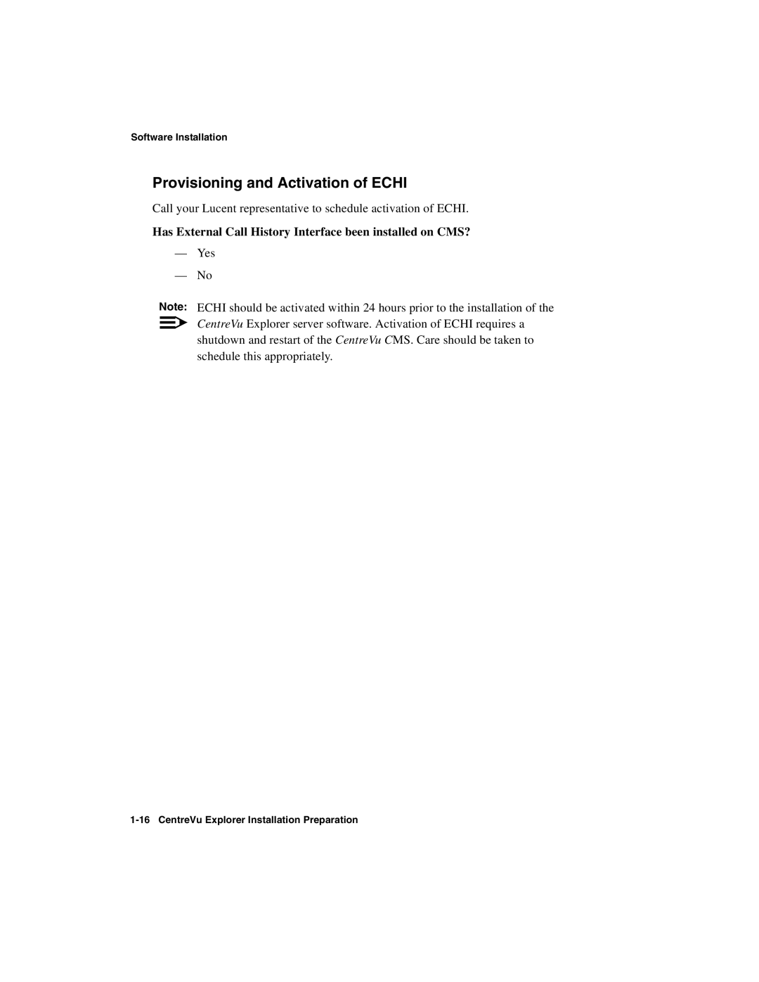 Avaya 1.2 manual Provisioning and Activation of Echi 