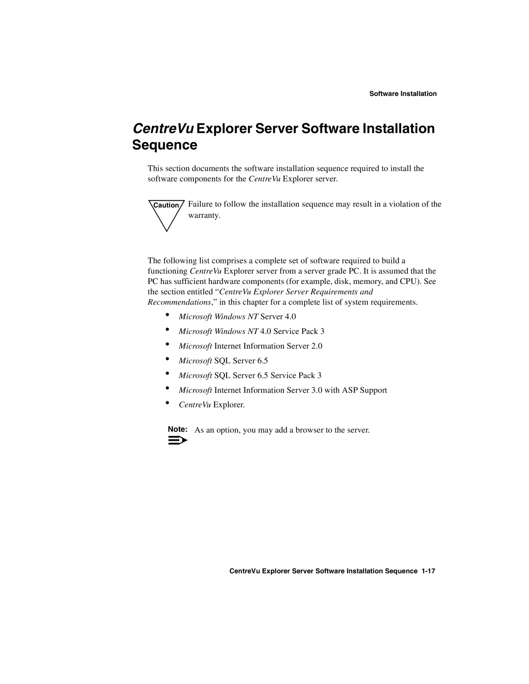 Avaya 1.2 manual CentreVu Explorer Server Software Installation Sequence 