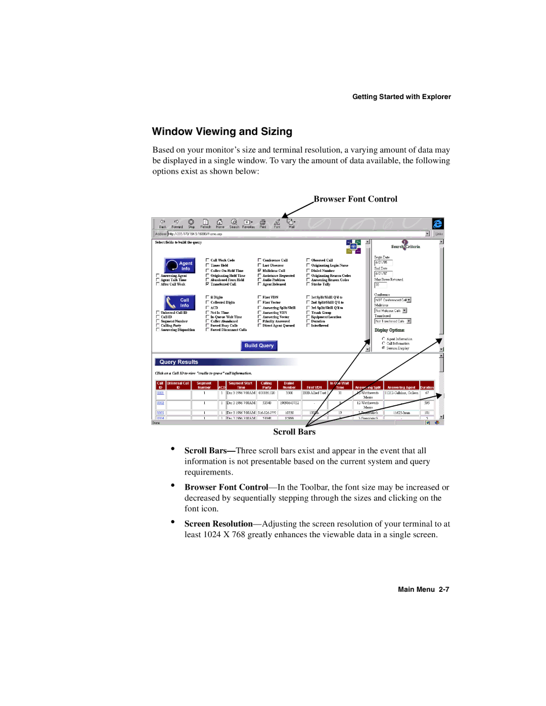 Avaya 1.2 manual Window Viewing and Sizing, Browser Font Control Scroll Bars 