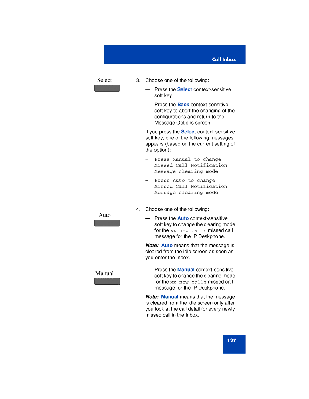 Avaya 1200 manual Select Auto Manual 