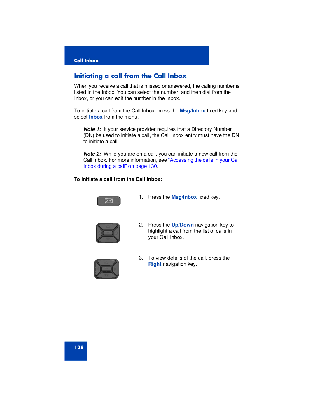 Avaya 1200 manual Initiating a call from the Call Inbox, To initiate a call from the Call Inbox 