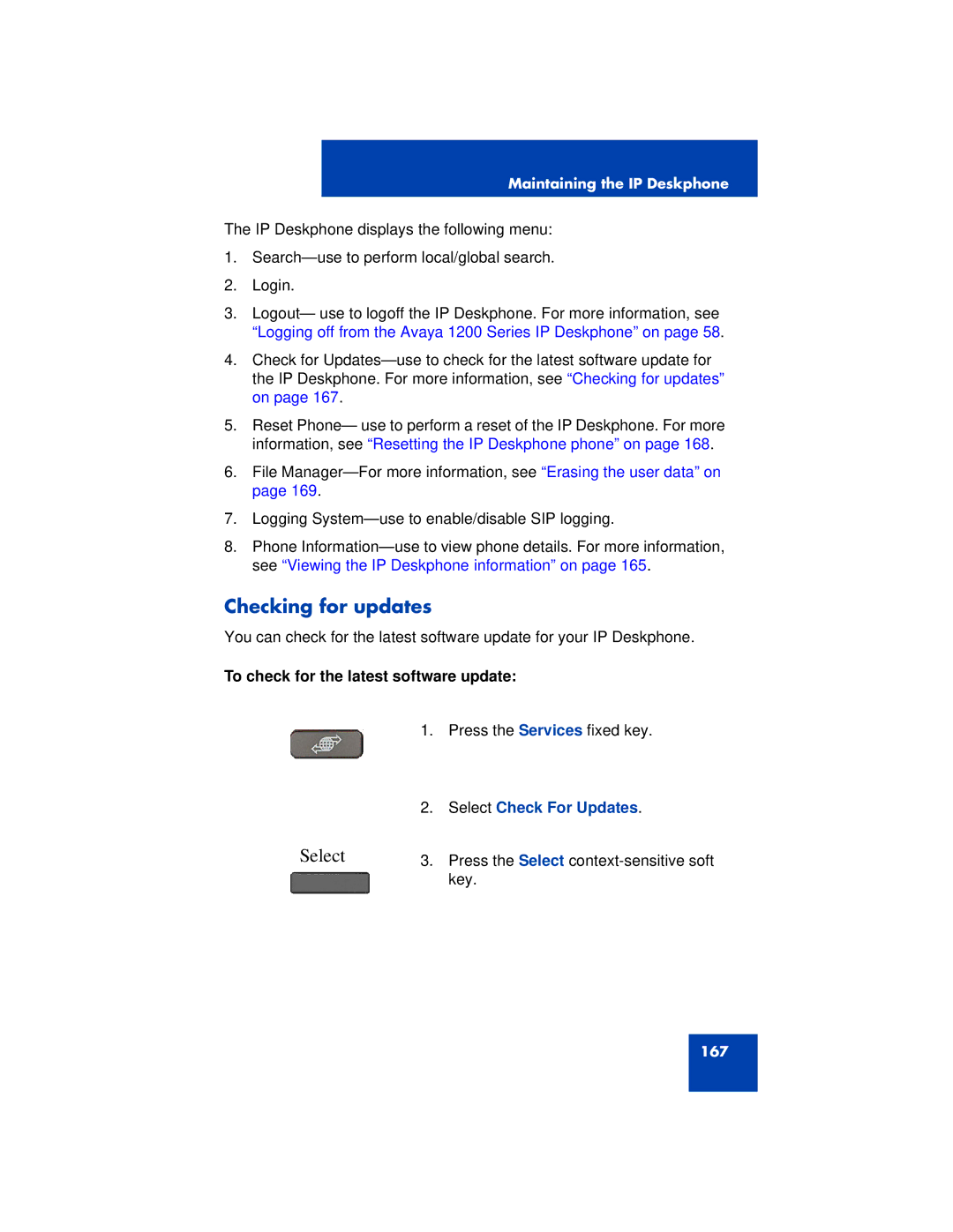 Avaya 1200 manual Checking for updates, To check for the latest software update 