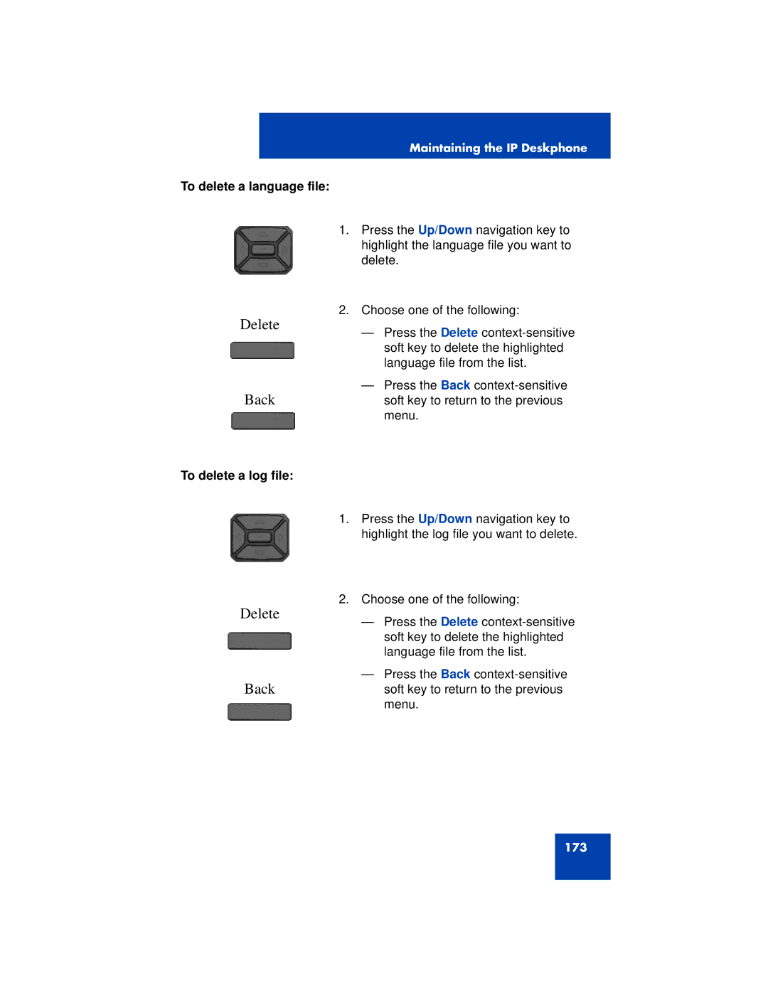 Avaya 1200 manual To delete a language file, To delete a log file 