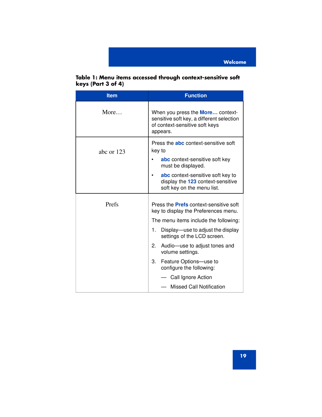 Avaya 1200 manual More…, Abc or, Prefs 