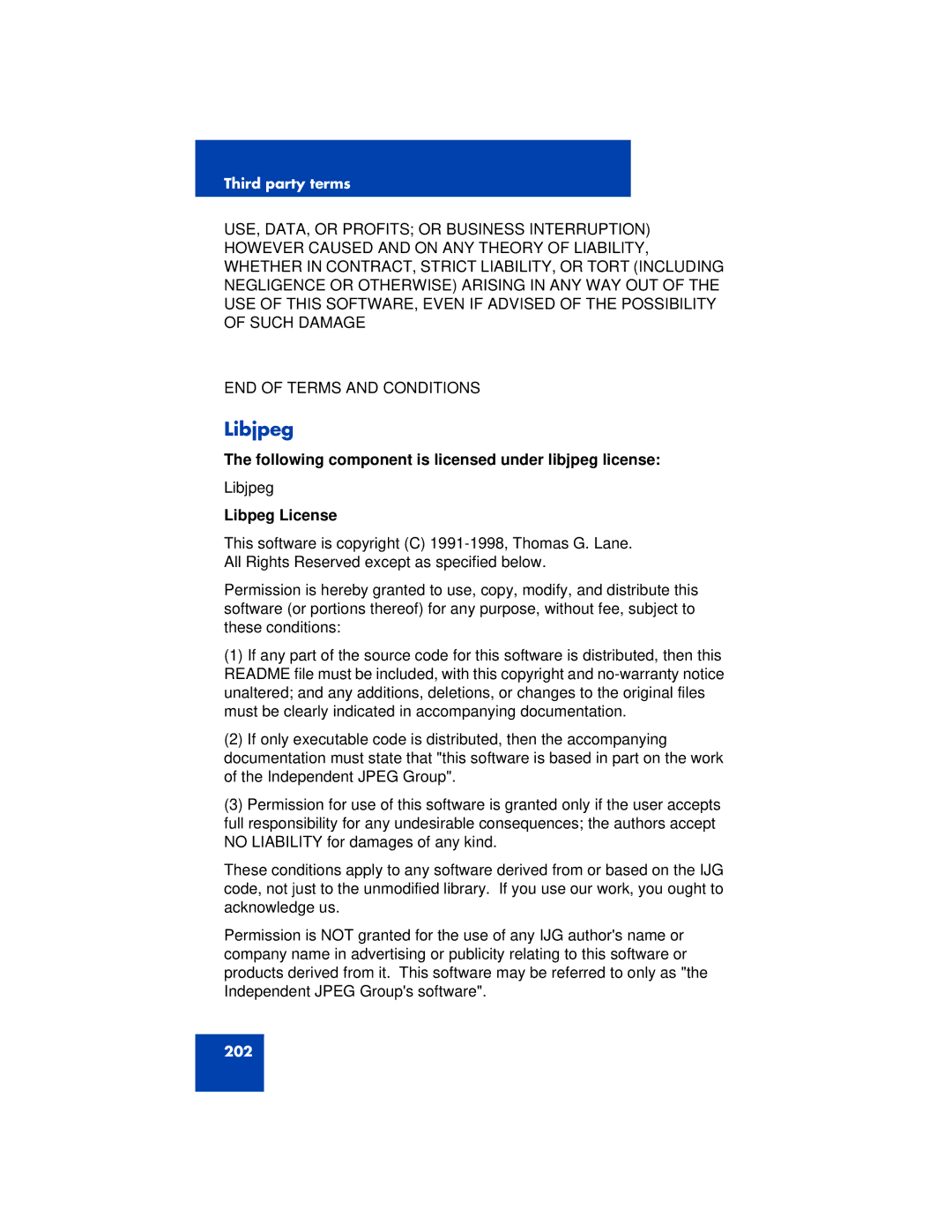 Avaya 1200 manual Libjpeg, Following component is licensed under libjpeg license, Libpeg License 