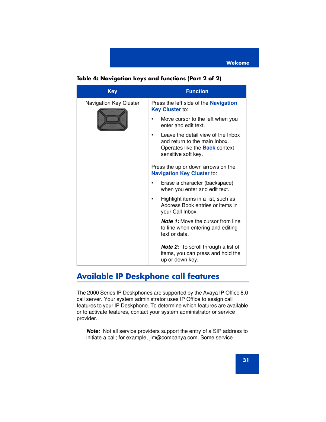 Avaya 1200 manual Available IP Deskphone call features, Navigation keys and functions Part 2 