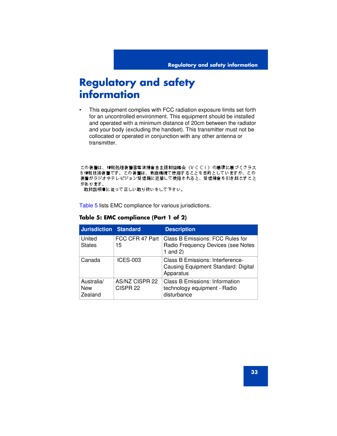 Avaya 1200 manual Regulatory and safety information, EMC compliance Part 1 