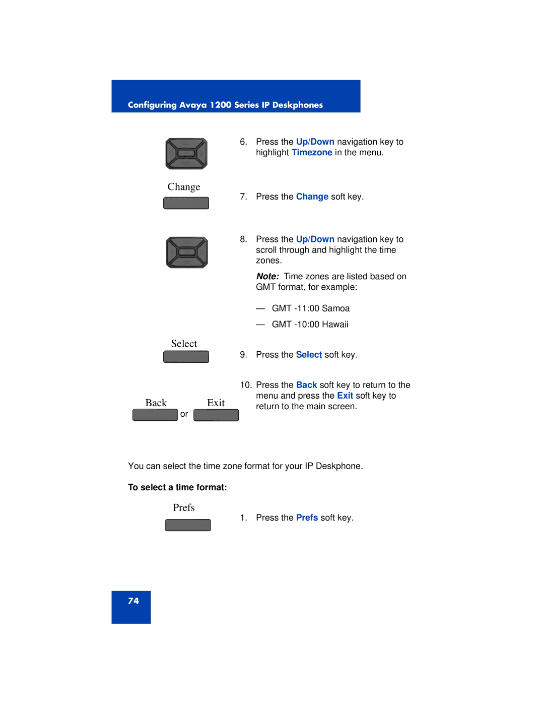 Avaya 1200 manual To select a time format 